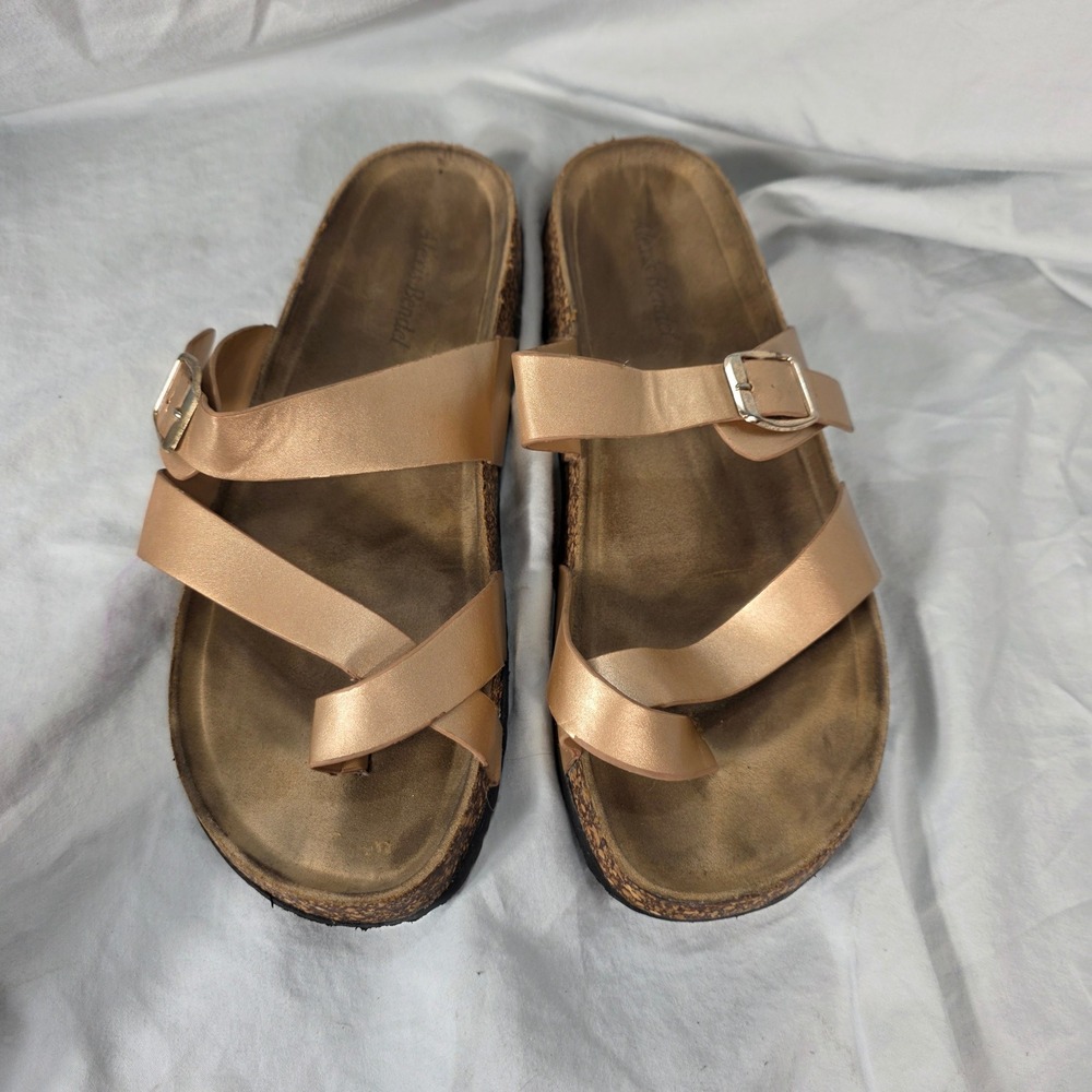 Alexis Bendel Peggy Sandals Women 10 Rose Gold Toe Loop Cork Footbed Slides